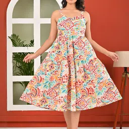 KEIYONA Women Ethnic Motifs Cotton Fit & Flare Midi Dress-picture-26
