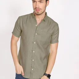 THE BEETEL HOUSE Men Comfort Slim Fit Textured Spread Collar Linen Casual Shirt image 5