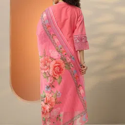 Libas Women Floral Embroidered V-Neck Thread Work Straight Kurta With Trousers & Dupatta image 5