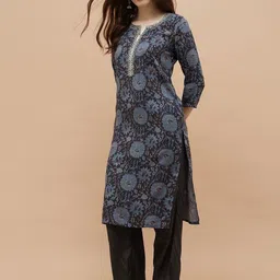 Melange by Lifestyle Women Printed Keyhole Neck Flared Sleeves Chikankari Kurta-picture-44