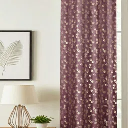GEET CREATIONS Violet & Gold-Toned Floral Printed Room Darkening Velvet Window Curtain-picture-23