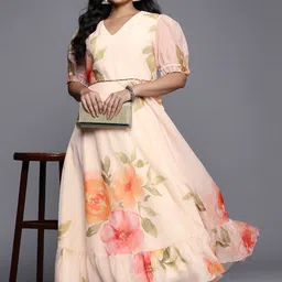 a plus by ahalyaa Women Ethnic Dress White Maxi/Full Length Dress-picture-21