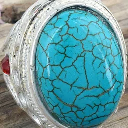missmister Brass Silver Plated Turquoise (Firoza) Finger Ring for Men and Women-picture-10