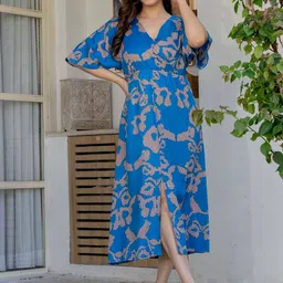 MANOJAVA Print Kimono Sleeve Midi Dress-picture-10
