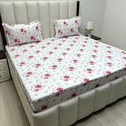 Pure Decor Velar Fur Sib Pink Floral Pure Cotton 260 TC King Bedsheet Set-2.74mX2.74m-image-82