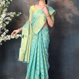 Areca Designer Ethnic Motifs Zari Linen Blend Banarasi Saree-picture-37