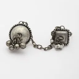 Moedbuille Silver Plated Oxidised Ghungroo Studded Connected Finger Ring image 2