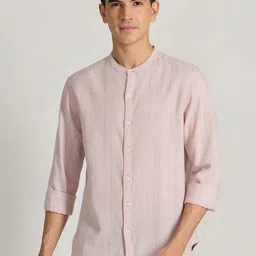 Espanshe Men Relaxed Striped Mandarin Collar Casual Shirt-picture-19