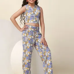FASHION DREAM Girls Abstract Printed Top With Trousers Clothing Set-picture-46