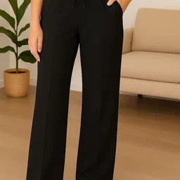 DressBerry Women Relaxed Straight Leg Flared High-Rise Trousers-picture-21