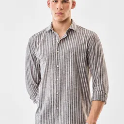 Snitch Vertical Striped Spread Collar Cotton Linen Casual Shirt-picture-18