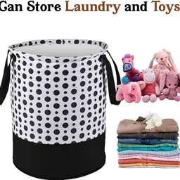 kuber industries Cotton Polka Dots Foldable 45L Toys Organizer for Kids Room | Black & White Storage Basket image 5