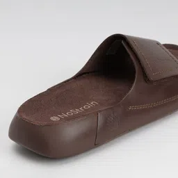 nostrain Broad Strap Leather Sliders for men in Cookie Brown color. image 5