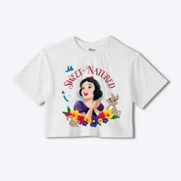 YK Disney Girls Disney Princess Graphic Printed Round Neck Cotton Boxy T-shirt-image-5