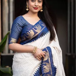 Aaishvyapparels Checked Woven Design Border Zari Saree With Blouse Piece image 3