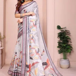 LALITATEX Floral Linen Blend Saree image 4