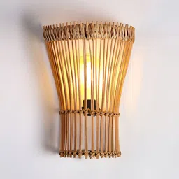 HABERE INDIA Brown Textured Wood Cylinder Shaped Wall Lamp-image-20