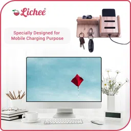 LICHEE Wooden Keys & Stand With 5 Keys Hooks and 1 Mobile Holder image 5