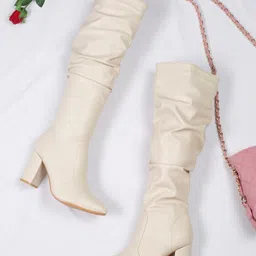 Flat n Heels Women Textured High-Top Block Slouchy Boots-picture-28