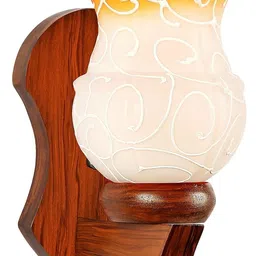 1ST TIME Yellow & Orange Printed Wood Traditional Abstract Shaped Shaped Wall Lamp-picture-38