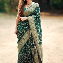 CaniBani Woven Design Zari Silk Blend Banarasi Saree-picture-29