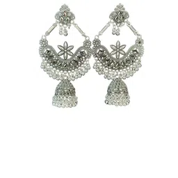 shreeji jewels Artificial Stones Studded & Beaded Oxidised Dome Shaped Jhumkas image 4