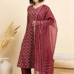 ARADHNA Women Ethnic Motifs Printed Regular Kurta with Trousers & With Dupatta image 5