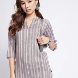 Anouk Rustic Striped Mandarin Collar Straight Kurti-picture-18