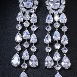 Peora Silver Plated Cubic Zirconia Contemporary Drop Earrings image 1