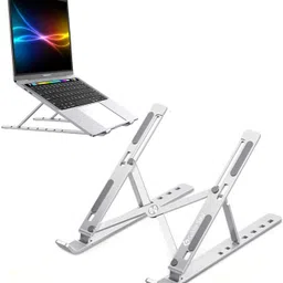 4uonly BUY-Fold-Up, Adjustable, Ventilated Portable Laptop Stand FV14 Aluminium Floor and Desk Stand Laptop Stand with Adjustable Height Compatible with Universal Laptops image 1