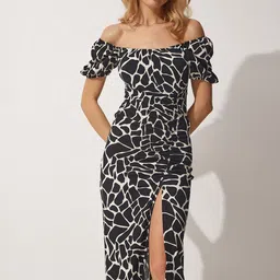 Happiness istanbul Print Off-Shoulder Bodycon Midi Dress image 1