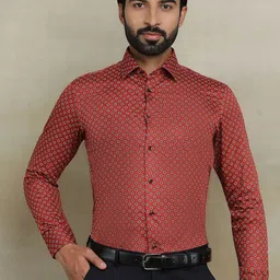 WYRE Men Spread Collar Floral Printed Cotton Slim Fit Semiformal Shirt-image-93