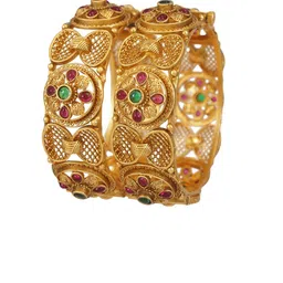 SGA FASHION Set Of 2 Gold-Plated AD Studded Bangles image 2