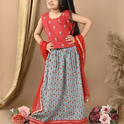 Here&Now X Kinder Kids Girls Printed Ready to Wear Lehenga & Blouse With Dupatta-picture-34