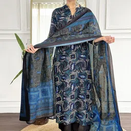 Moda Rapido Ethnic Motifs Printed V-Neck Thread Work Kurta With Palazzos & Dupatta image 5