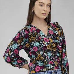 IZEL Floral Print Puff Sleeve Crop Top image 4