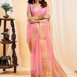 Moda Rapido Floral Embroidered Sequinned Organza Saree-picture-20