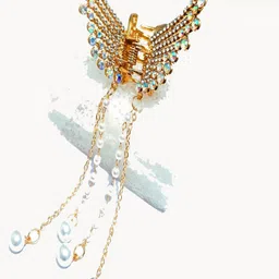 SH FSN Women Set of 2 Butterfly Golder with Pearls Hair Clutchers Claw Clip image 2