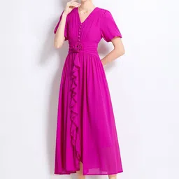 JC Collection Women Solid Ruffles A-Line Midi Dress image 3