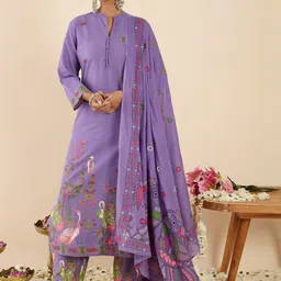 Indo Era Women Ethnic Motifs Printed Regular Pure Cotton Kurta with Trousers & With Dupatta-image-98