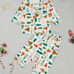 LITTLE GINNIE Unisex Kids Printed Lapel Collar Long Sleeves Shirt With Pyjama-picture-18