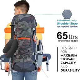yoi Hiking Bag 70 litres Rucksack Travel Backpack for Adventure Camping Trekking Bag with Rain Cover & Shoes Compartment - Multicolor Rucksack- 70 L-picture-11