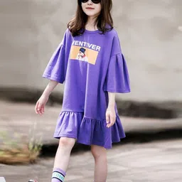 INCLUD Girls Typography Print Bell Sleeves T-shirt Dress-image-64