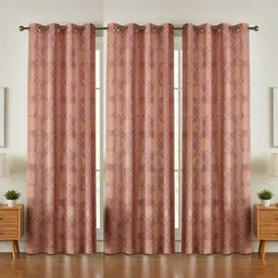 GEET CREATIONS Pink & Gold-Toned Set of 3 Floral Room Darkening Door Curtain-picture-27