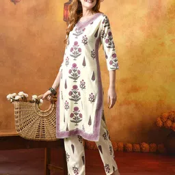 BKApparels Floral Printed Straight Pure Cotton Kurta With Trouser image 3