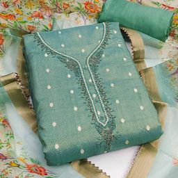 Peachmode Ethnic Motifs Woven Design Beads and Detail Net Unstitched Dress Material-picture-27