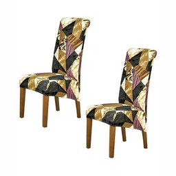 HOKIPO Burgundy & Black 2 Pieces Printed 140 GSM High Back Dining Chair Covers-picture-31