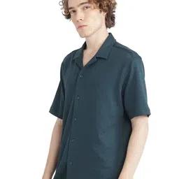 RARE RABBIT Men Comfort Cuban Collar Textured Solid Cotton Casual Shirt image 2