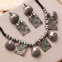 Jazz and Sizzle Silver-Plated Kundan-Studded & Beaded Jewellery Set-image-21