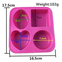 Inditradition Silicone 4 Cavity Silicon Soap Making Mould | 4 Shapes, Circle, Square, Oval and Heart (Random Colour, Multicolor) image 4